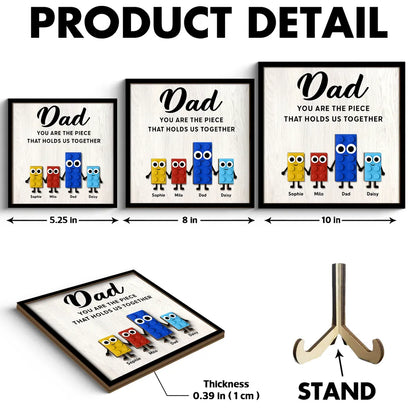 Dad And Kids Cute Puzzle Personalized 2-Layered Wooden Plaque, Father's Day Gift for Dad, Gift for Husband
