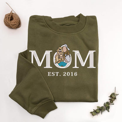 Custom Mama Embroidered Sweatshirt, Personalized Mom Portrait from Photo Sweater