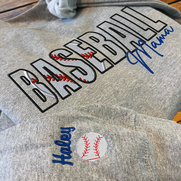 Custom Baseball Embroidered Mama/Mom/Nana Sweatshirt