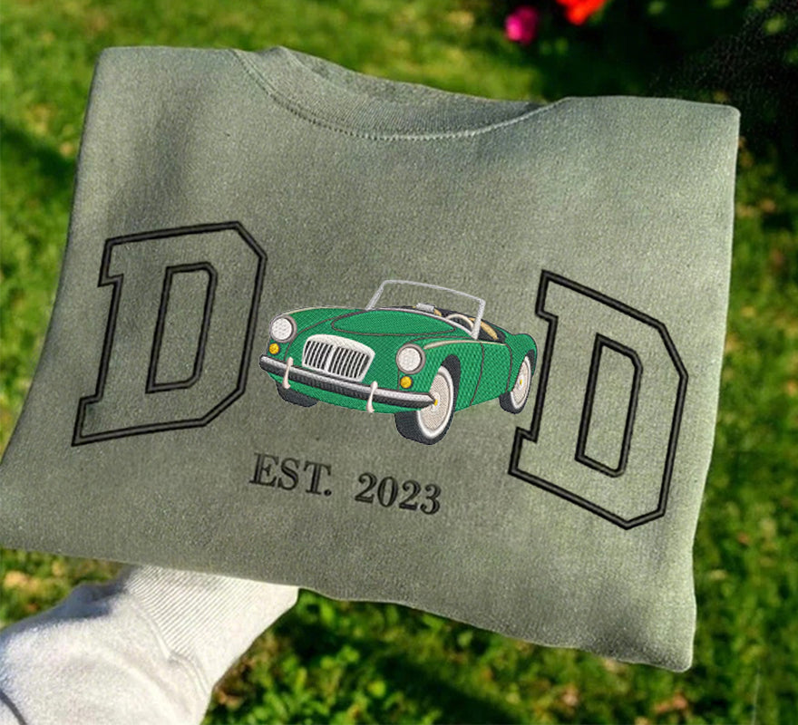 Custom Embroidered DAD Car Photo Sweatshirt For Dad, Father's Day Gifts For Dad, Car Lover Gift