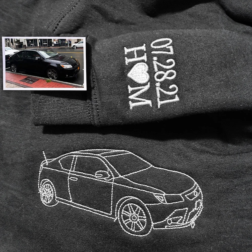Loversdovey Custom Car Portrait Embroidered Hoodie