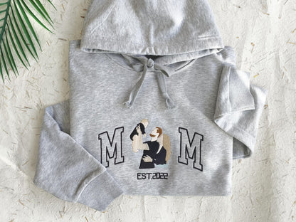 Mama Sweatshirt with Photo, Custom Embroidered Hoodie Mama and Kids Portrait, Varsity Shirt