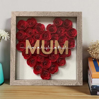 Handmade Heart Flower Mom Shadow Box with Kids Names