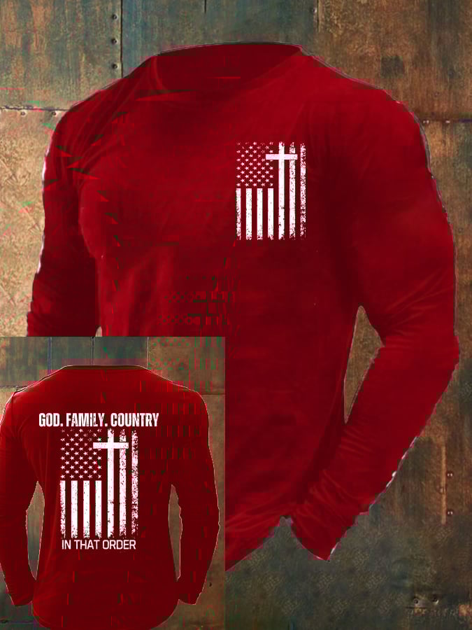 Men's God Family Country In That Order Printed Round Neck T-Shirt