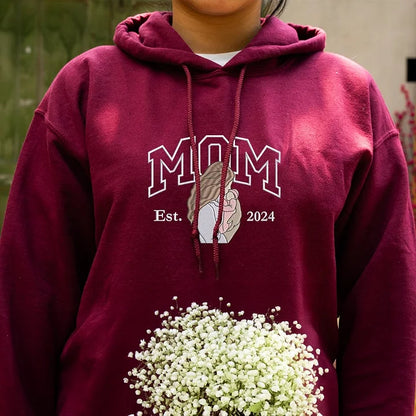 Mom Embroidered Sweatshirt, Custom Portrait From Photo Hoodie