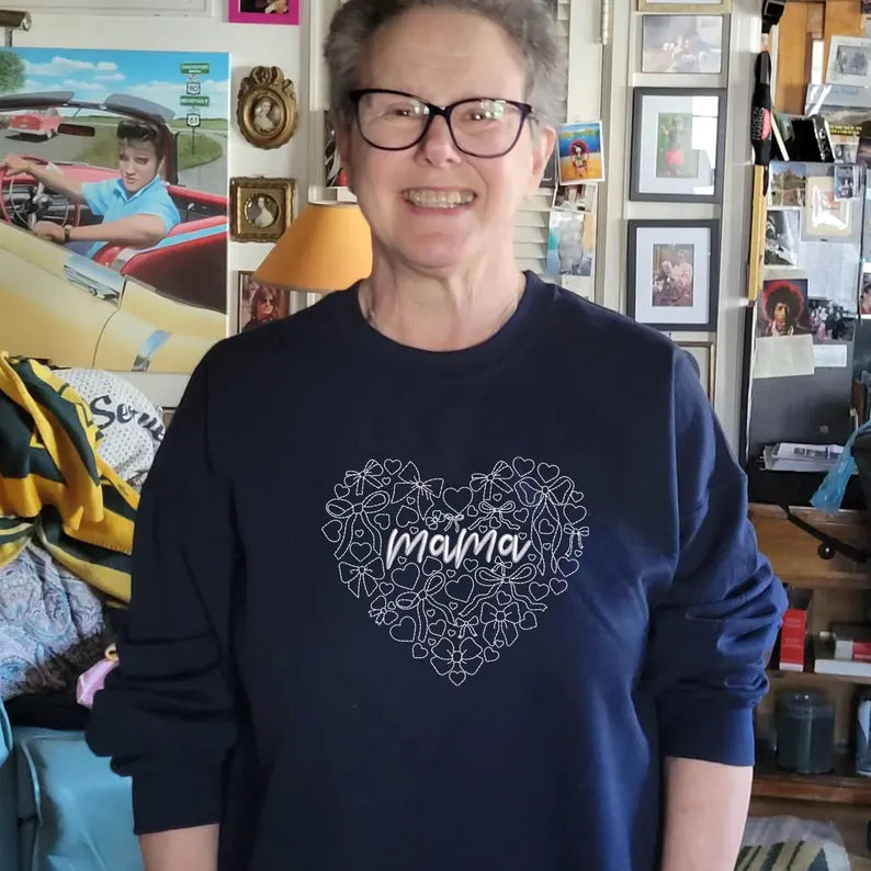 Custom Embroidered Mama Heart Valentines Sweatshirt For Wife | Mama Hoodie | Cute Love Shirt | Mom Gift
