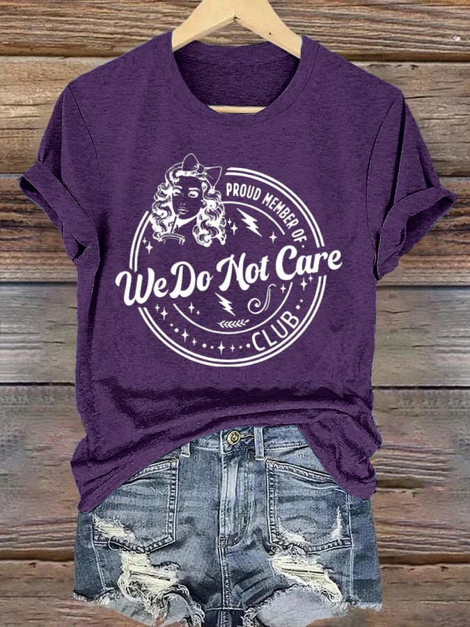Women's  Round-Neck Retro Funny Proud Member Of  Club We Do Not Care Menopause Perimenopause Print T-Shirt
