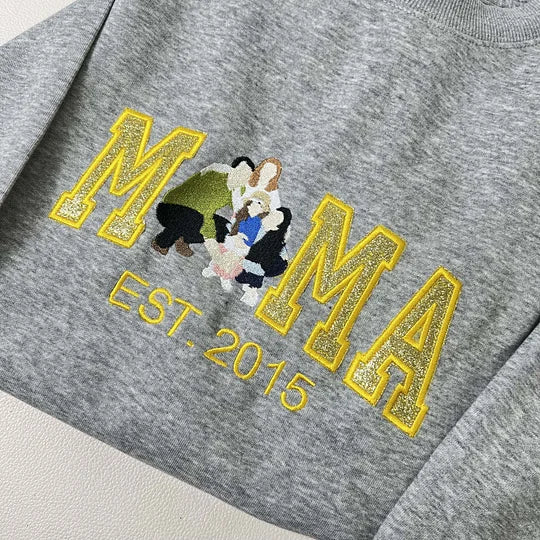 Personalized Embroidered Family Photo Glitter Sweatshirt - Mother's Day Gift