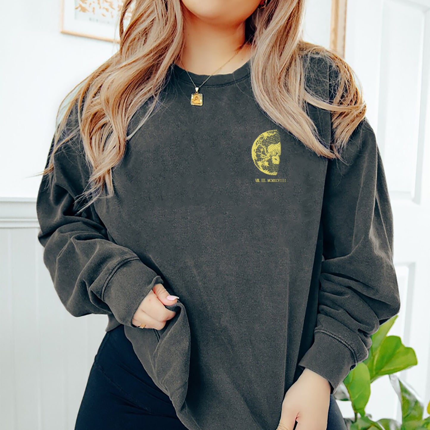 Personalized Moon Roman Numeral Date Couples Sweatshirt