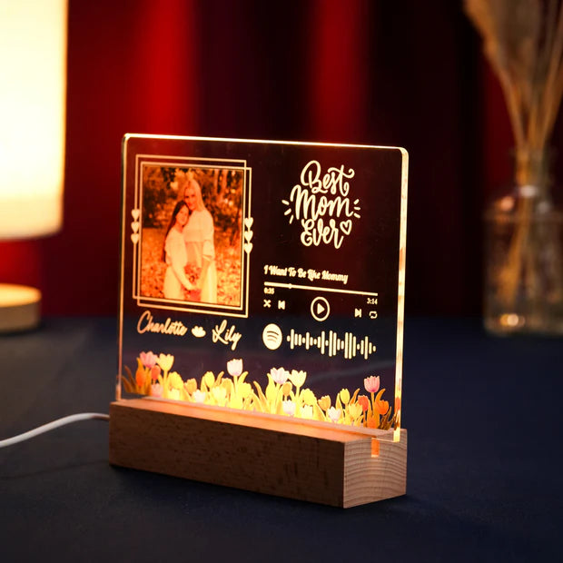 Custom LED Light Frame with Music Player - Celebrate Mom with Photos, Names & Your Special Message