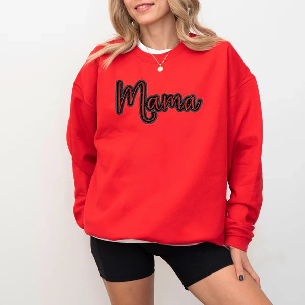 Mama Glitter Embroidered Sweatshirt - Comfortable & Stylish Mom Gift in Multiple Colors