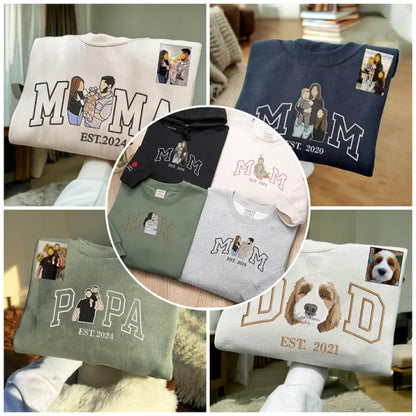 Personalized Embroidered Family Photo Glitter Sweatshirt - Mother's Day Gift