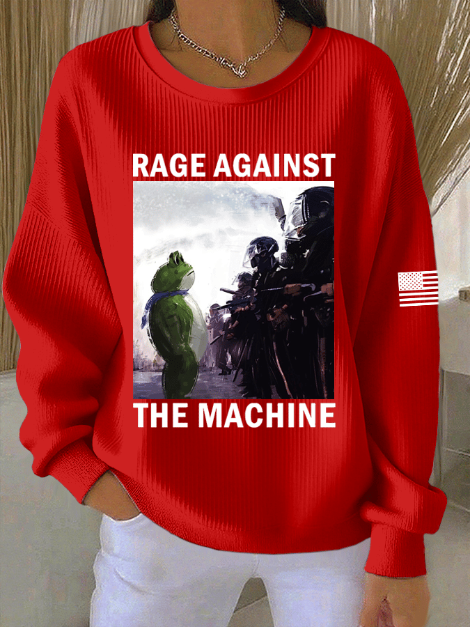 Women's FDT Print Knit Crew Neck Long Sleeve Top