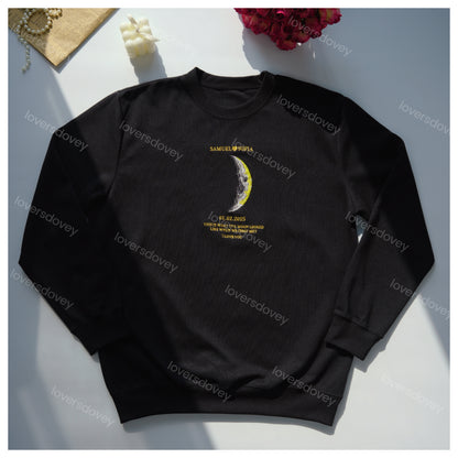 Loversdovey For Couples - Custom Couple Art Embroidered Sweatshirt/ REAL MOON PHASE