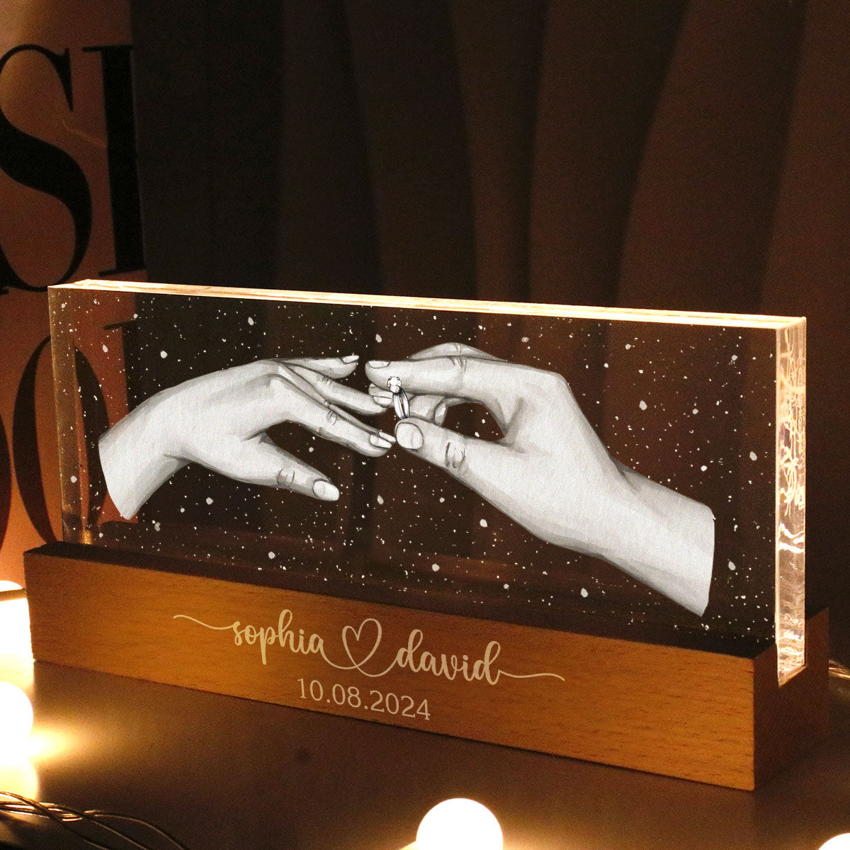 Will You Marry Me? She Said Yes! Personalized Acrylic Block LED Night Light, Marriage Proposal, Newly Engaged Present