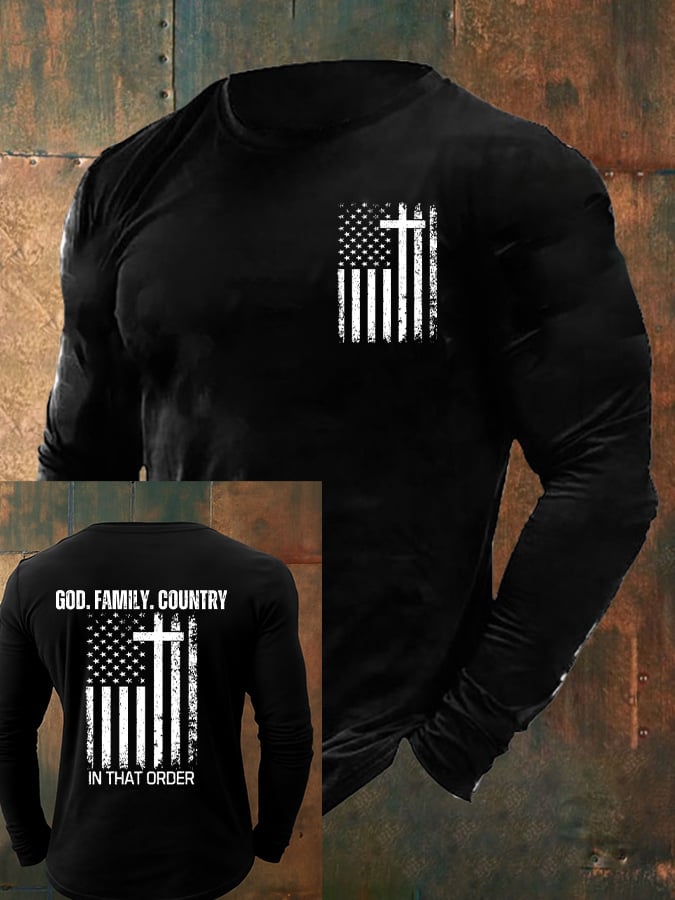 Men's God Family Country In That Order Printed Round Neck T-Shirt