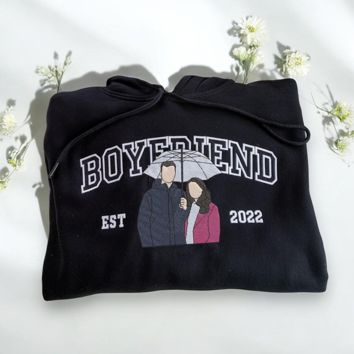 Loversdovey Personalized Embroidered Photo Couple Boyfriend and Girlfriend Matching Sweatshirts