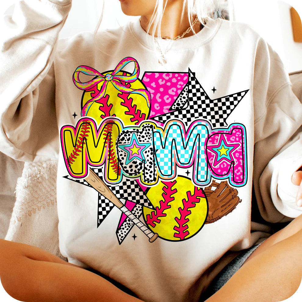 Personalized Softball Mama Pink Leopard Checkered Pattern Cheer Shirt