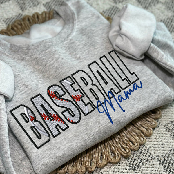 Custom Baseball Embroidered Mama/Mom/Nana Sweatshirt