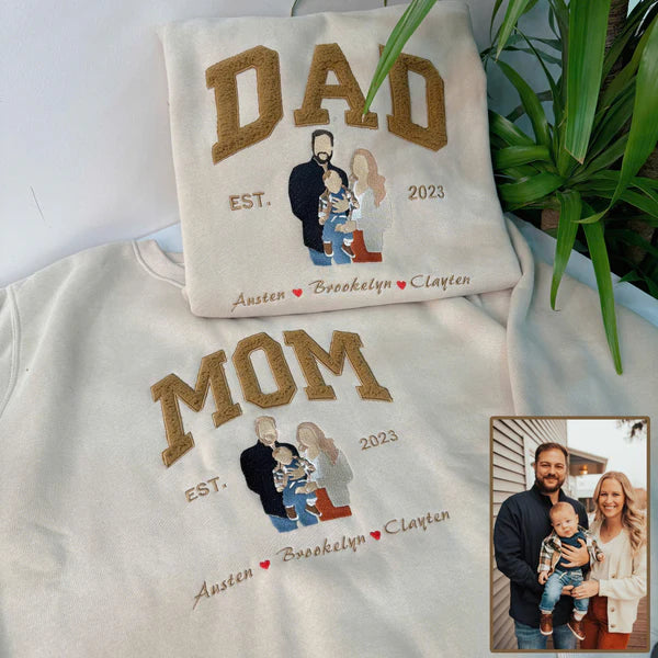 Mother's Day Father's Day Photo Personalized Fleece Fabric Embroidered DAD Hoodie Sweatshirt T-Shirt