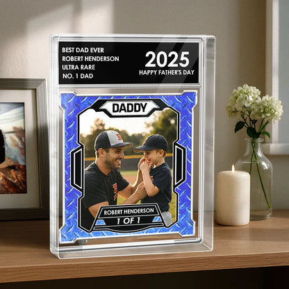 Custom Photo No. 1 Dad Trading Card Style Personalized Acrylic Block Plaque