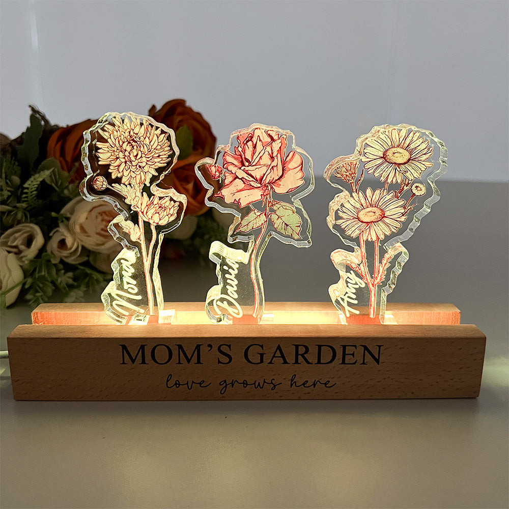 ✨Custom Birth Flower 3D Crystal Acrylic LED Light  With Children's Names