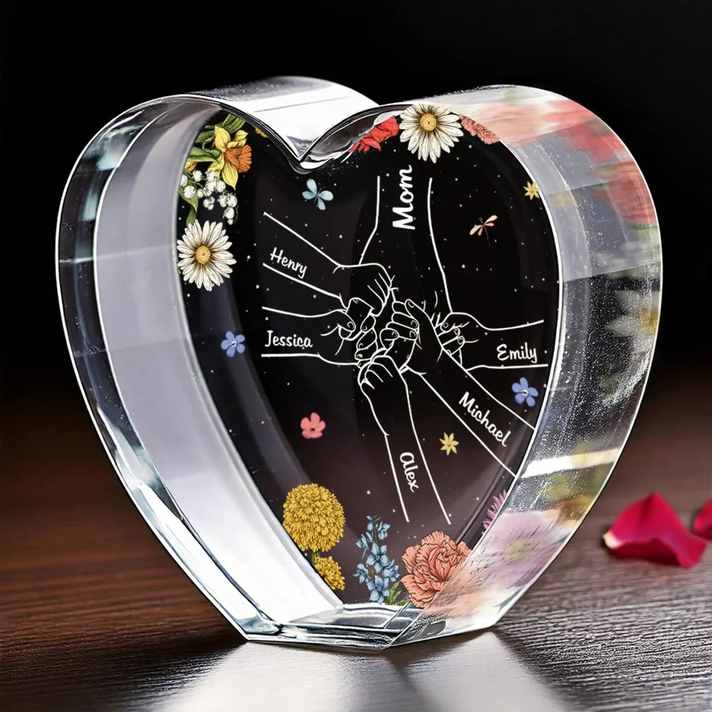 A Mother’s Heart Is A Garden Of Love - Family Personalized Custom 3D Crystal Heart Shaped - Mother's Day, Gift For Mom, Daughter