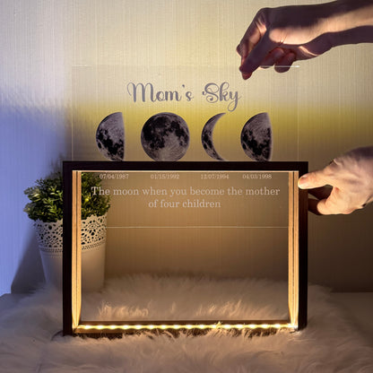 Led Light Frame With Text And Date The Real Moon Phase- Mom's Universe,Gift For MUM