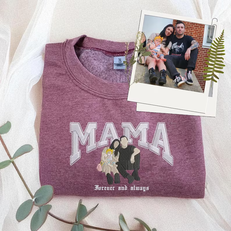 Mom Embroidered Sweatshirt, Custom Portrait From Photo Hoodie