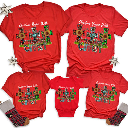 Christmas Begins with Christ Religious Christmas Family Matching Shirts