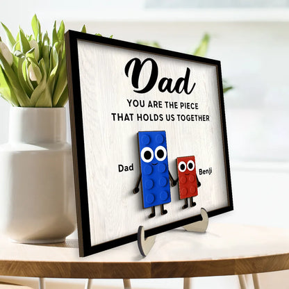 Dad And Kids Cute Puzzle Personalized 2-Layered Wooden Plaque, Father's Day Gift for Dad, Gift for Husband