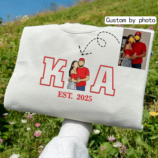Loversdovey Personalized Embroidered Photo Couple Initial Est Year Crewneck/Hoodie/T-shirt