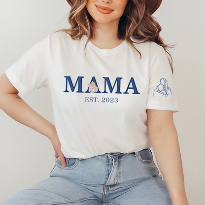 Custom Mama & Me Embroidered Sweatshirt – Personalized Family Portrait with Year & Sleeve Design for Mother’s Day