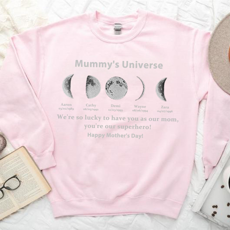NEW! Loversdovey Custom Sweatshirt With Text And Date The Real Moon Phase- Mom's Universe,Gift For MUM