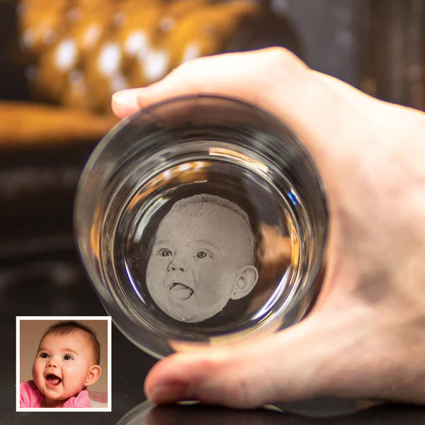 Personalized Base Rock Glass – Custom Photo at the Bottom | Unique Gift for Dad, Husband, or Whiskey Lover