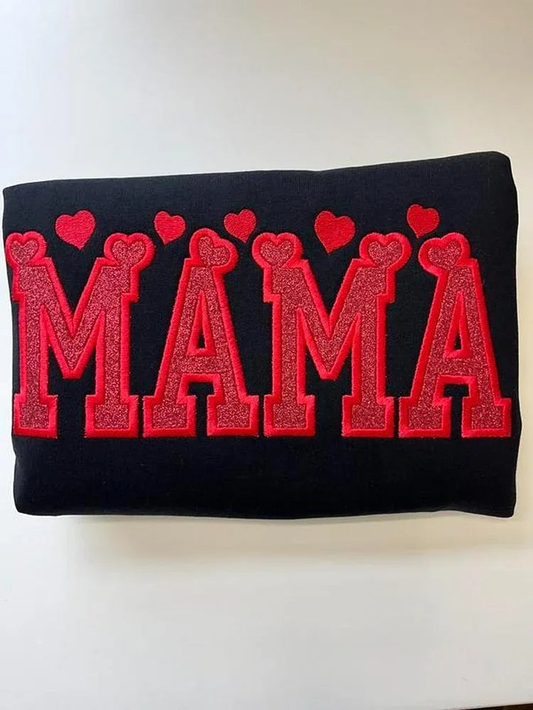 Glitter Embroidered Applique Sweatshirt,Simple Mama Pullover, Gift for Mom, Personalized Mama Shirt
