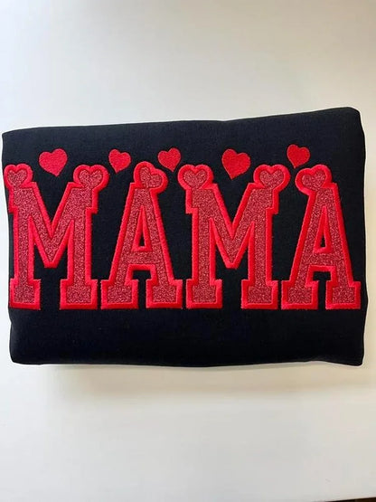 Glitter Embroidered Applique Sweatshirt,Simple Mama Pullover, Gift for Mom, Personalized Mama Shirt