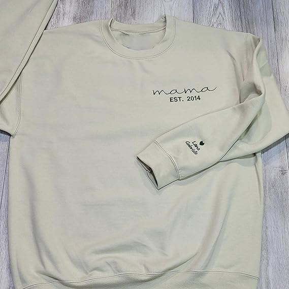 Custom Mom Sweatshirt and Hoodie, Embroidered Name on Sleeve, Best Gift for Mom