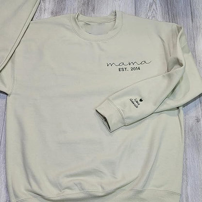 Custom Mom Sweatshirt and Hoodie, Embroidered Name on Sleeve, Best Gift for Mom