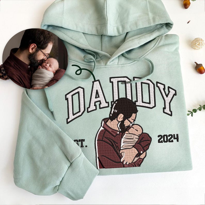 Loversdvoey Custom Embroidered Dad Photo Sweatshirt, Personalized Portrait from Photo Sweater