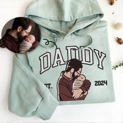 Loversdvoey Custom Embroidered Dad Photo Sweatshirt, Personalized Portrait from Photo Sweater