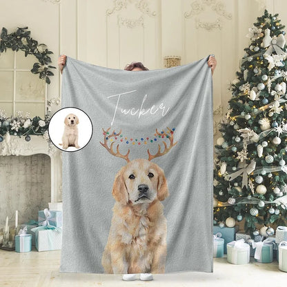 Personalized Watercolor Christmas Pet Blanket Using Pet Photo