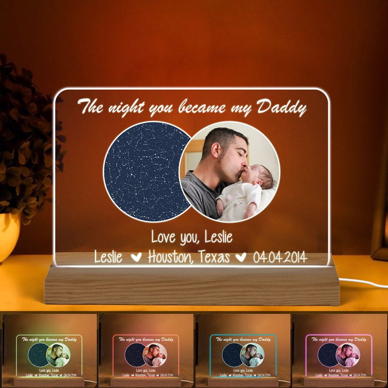 Personalized Star Map Photo LED Night Light, The Night You Became My Dad