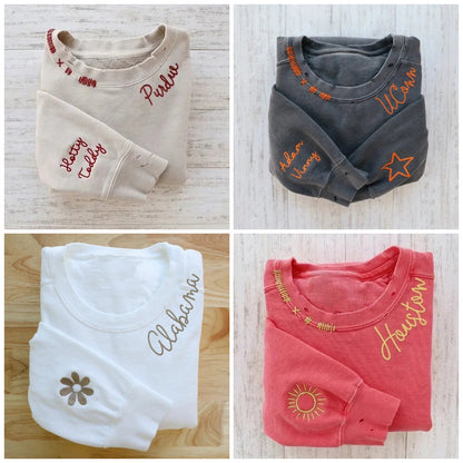 VINTAGE CUSTOM CREW-Custom Embroidered Hand Distressed Crew Neck Sweatshirt