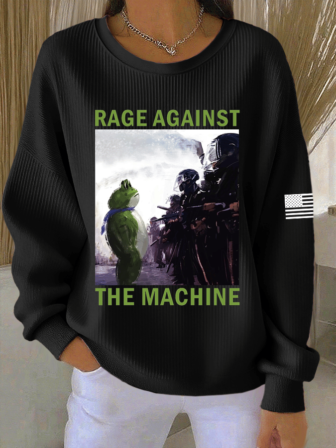 Women's FDT Print Knit Crew Neck Long Sleeve Top