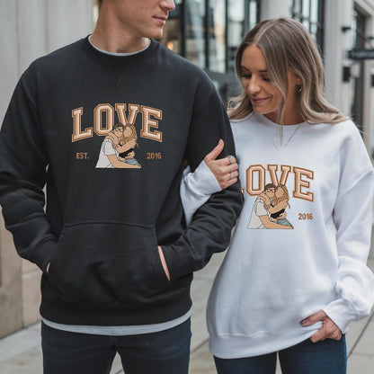 Loversdovey Personalized Embroidered Photo Couple LOVE Est Year Valentines Matching Couple Gift