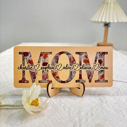 Personalized Mom Birth Month Flowers, Mother's Day Gift for Mom, Mom 2-Layer Wooden Plaque With LED