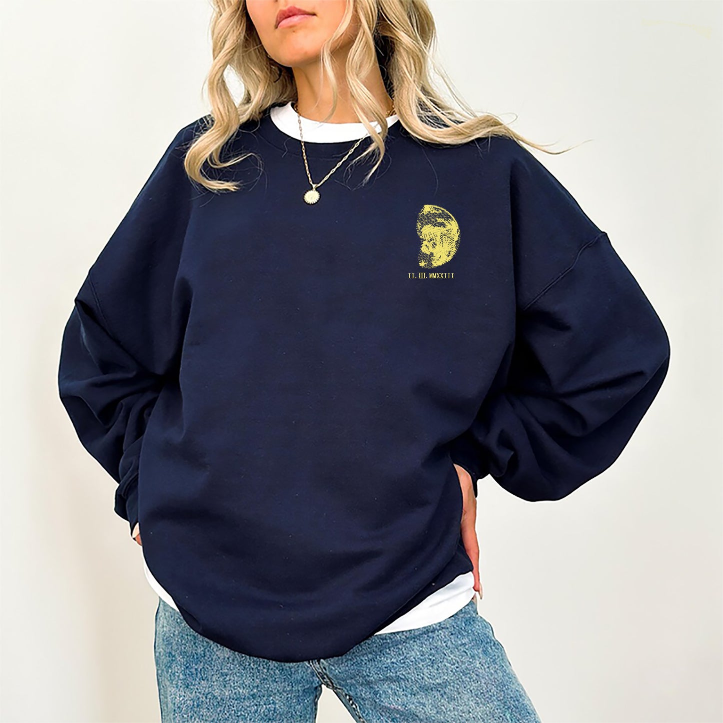 Personalized Moon Roman Numeral Date Couples Sweatshirt