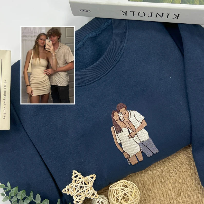 Custom Embroidered Portrait Sweatshirt – Personalized Photo & Roman Numerals