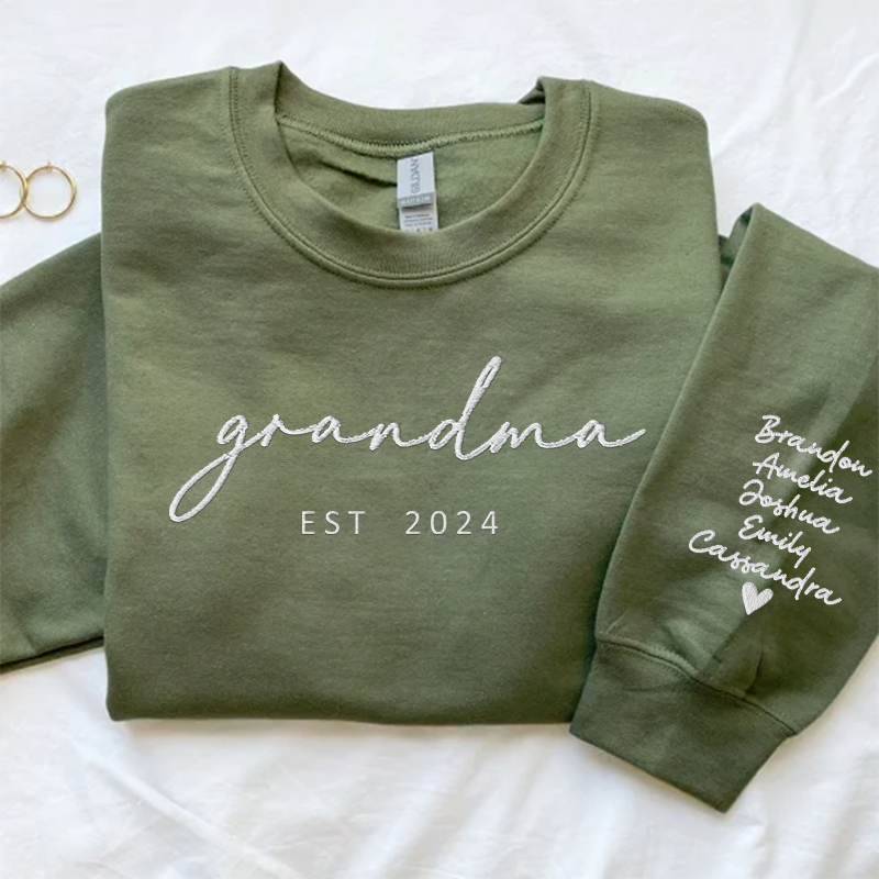 Custom Embroidered Mama Sweatshirt with Date and Kids Names on Sleeve,Mother's Day Gift